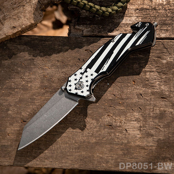 National Flag Patterned Folding Knife with Stonewashed Blade